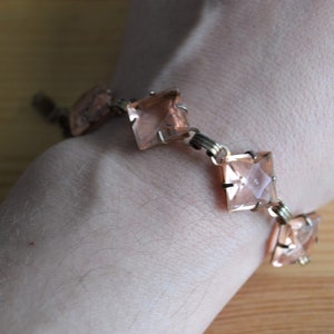 Nice antique art deco sterling silver open back crystal bracelet with pink gems / antique art deco pink czech glass bracelet / MVBHKN