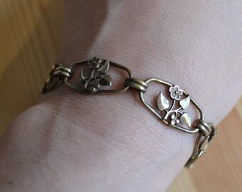 Beautiful antique edwardian art deco 12k gold filled flower and leaf bracelet / art deco gold flower bracelet / MCNNNN