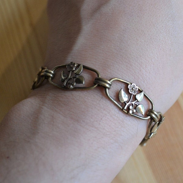 Beautiful antique edwardian art deco 12k gold filled flower and leaf bracelet / art deco gold flower bracelet / MCNNNN