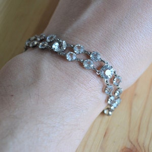 Nice antique art deco silver tone white diamond open back crystal bracelet / antique art deco white crystal bracelet / TTTCMS