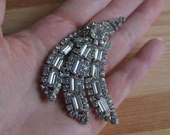 Beautiful antique art deco silver floral brooch with rhinestones / antique art deco rhinestone brooch / GBNSSC