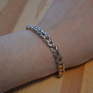 Lovely antique style gold over sterling silver bracelet with diamond accent / vintage silver and diamond bracelet / MNJDIS