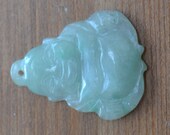 Excellent vintage art deco style chinese hand carved green jadeite jade lucky buddha pendant SUWIOP