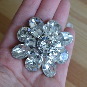 Beautiful antique art deco midcentury silver floral brooch with rhinestones / antique art deco rhinestone brooch / LMJKNB