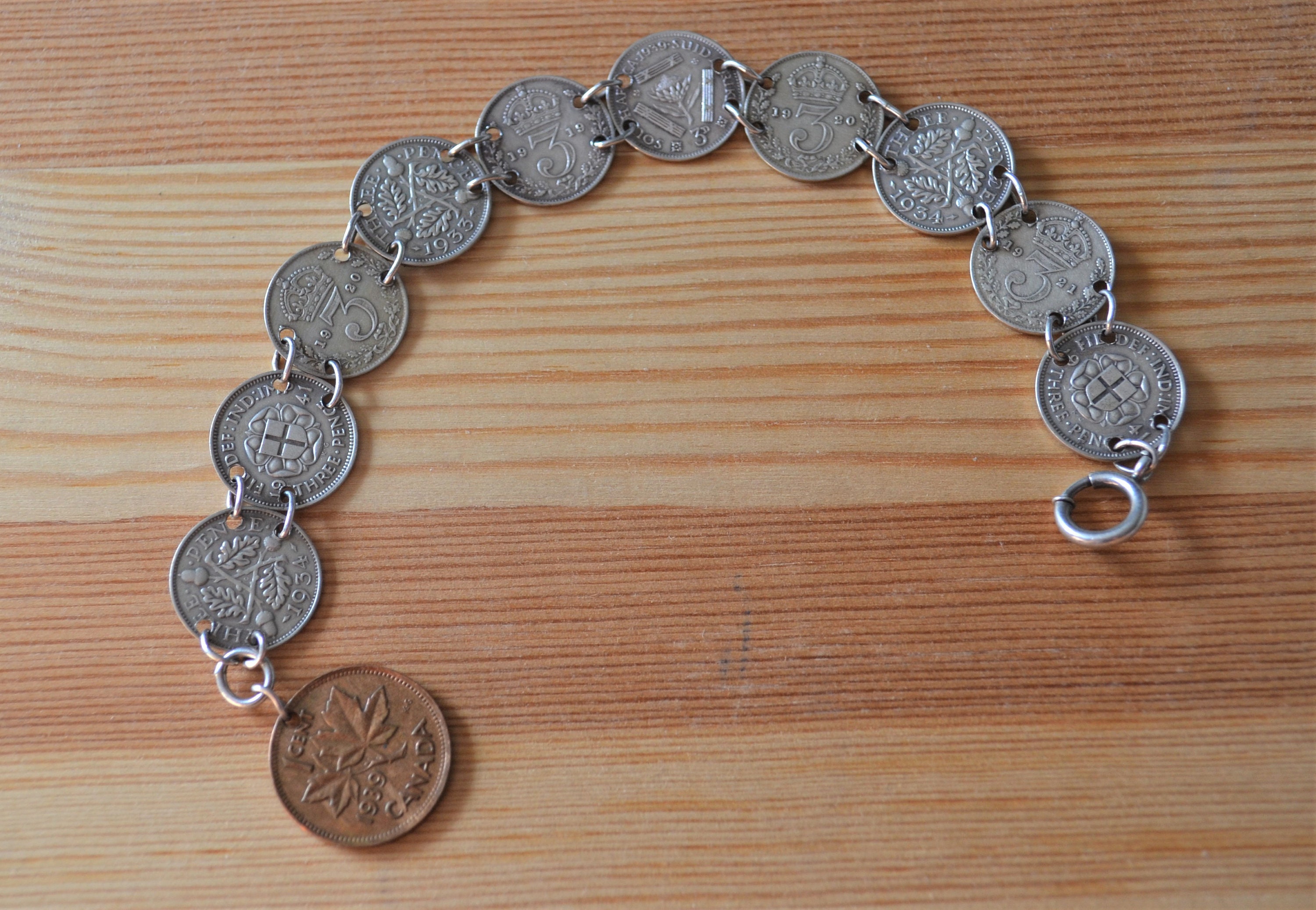 silver925 メダル 3枚セット Unusual Antique Art Deco WW2 Silver Three Pence Coin
