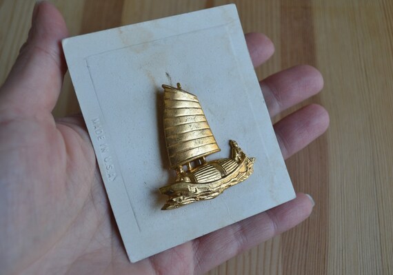 Unusual antique art deco gold tone chinese ship b… - image 4