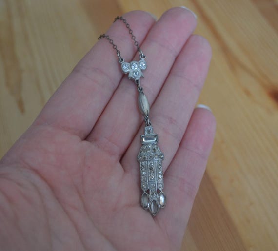 Nice antique edwardian art deco silver tone diamo… - image 3