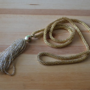 Amazing antique art deco czech glass long flapper necklace in gold glass / antique gold sautoir necklace with venetian glass accent / ZMSKFA