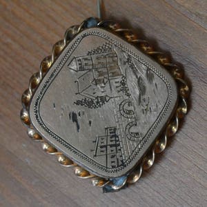 Pretty antique victorian gold filled aesthetic movement brooch with castle / victorian gold brooch / medieval style brooch / IAJNNS