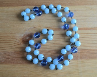 Amazing antique art deco long flapper blue venetian glass necklace with wire fittings / KJHCYV
