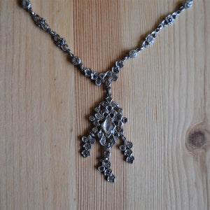 Nice antique edwardian art deco silver tone diamond paste lavalier crystal necklace / antique art deco lavalier necklace / BBCLLL