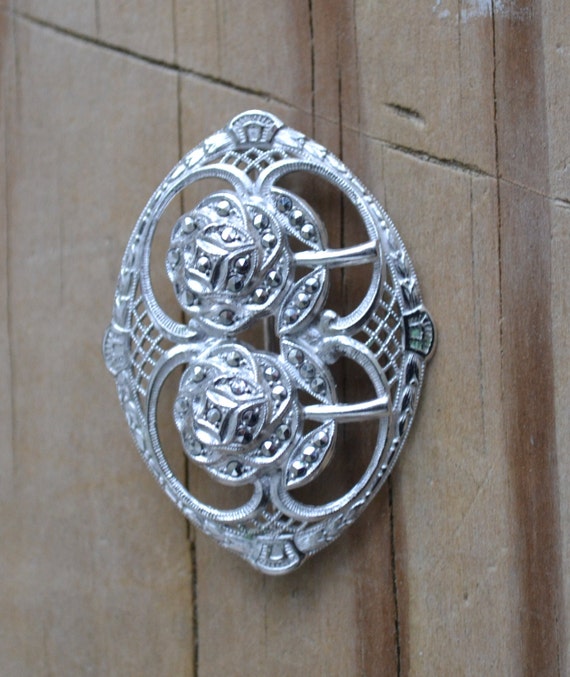 Gorgeous antique Edwardian art deco rhodium plate… - image 1