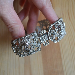Nice antique art deco 800 silver renaissance revival rose bracelet / antique art deco silver flower bracelet / AKKXXM