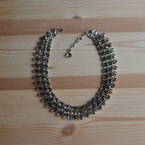 Nice antique art deco sales silver tone open back smoky quartz color paste necklace / art deco flapper paste necklace / UNCNZZ