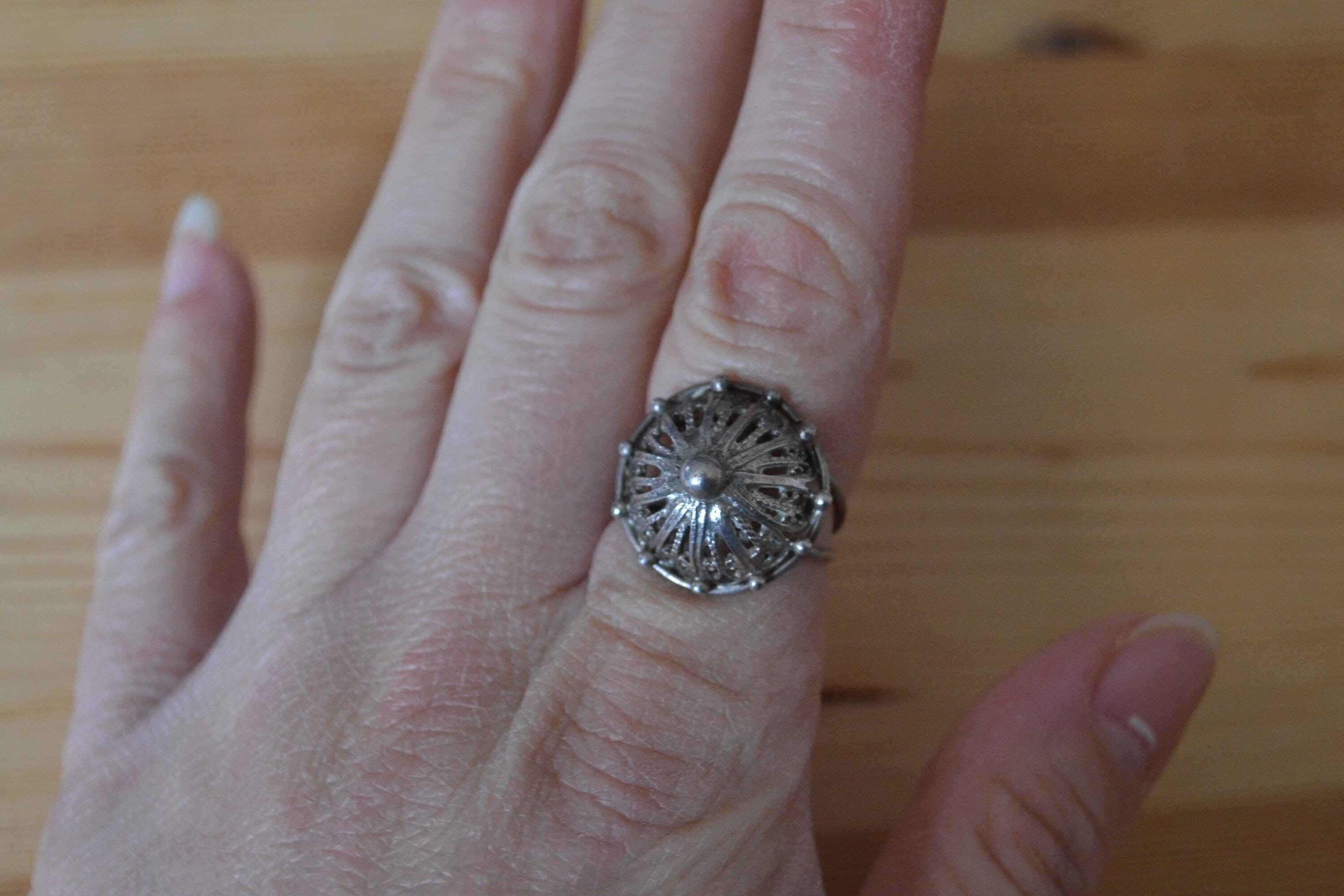 Nice antique art deco style sterling silver cannetille flower statement ring / antique sterling silver filigree ring / BNCSWB