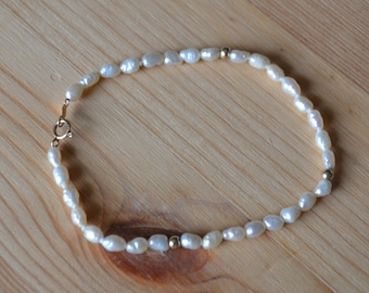 Vintage midcentury 14k yellow gold freshwater pearl bracelet / vintage white gold floral pearl bracelet / BNVKSL