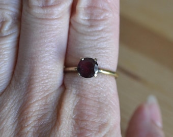 Beautiful antique gold gilt sterling silver art deco engagement ring with garnet / antique garnet solitaire / LCXHYT