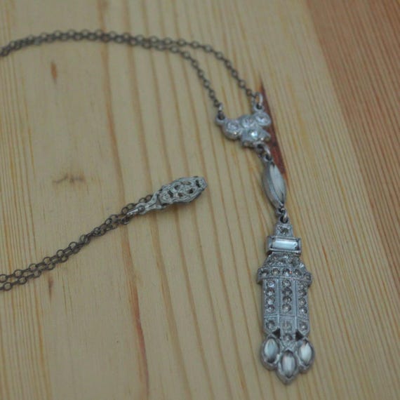 Nice antique edwardian art deco silver tone diamo… - image 1