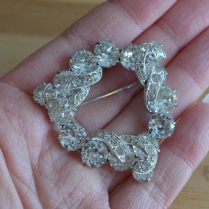 Nice antique art deco midcentury silver Eisenberg statement brooch with rhinestones / antique art deco rhinestone circle brooch / LPPMNB