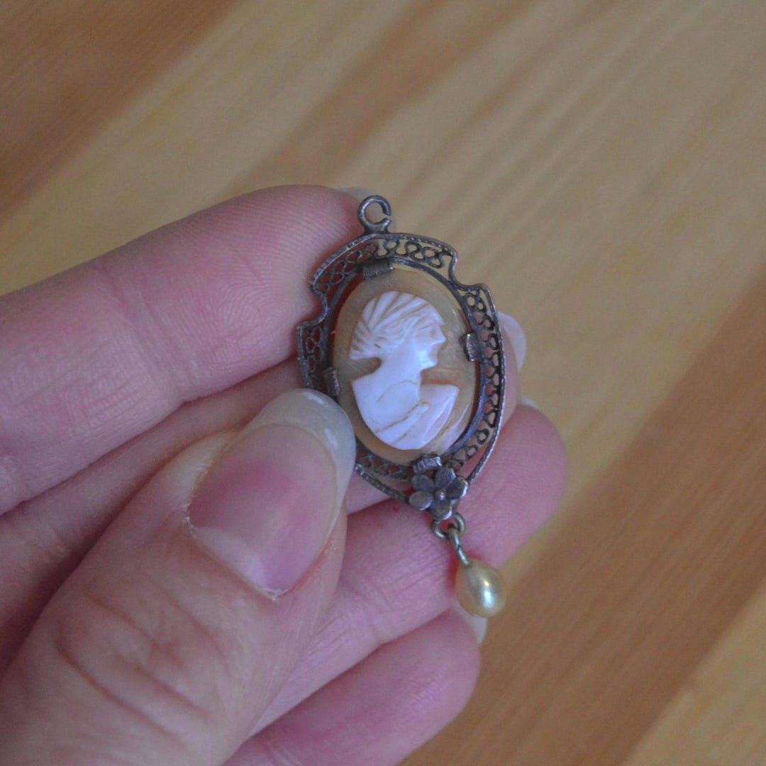 Lovely Antique Edwardian Art Deco Sterling Silver Lavalier With Shell ...