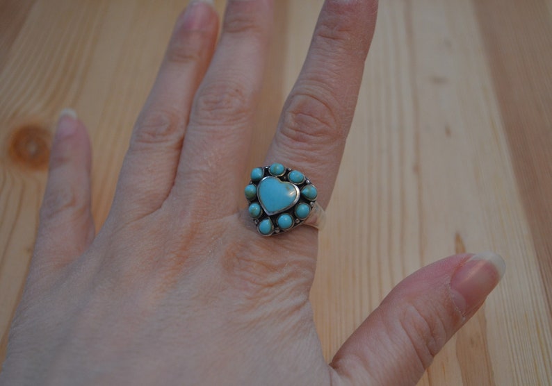 Beautiful vintage southwest sterling silver heart ring with turquoise vintage sterling silver heart turquoise ring MYYBBA