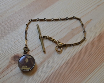 Gorgeous antique victorian edwardian gold filled watch chain with matching gold photo fob / useable as a necklace / MXCKSA