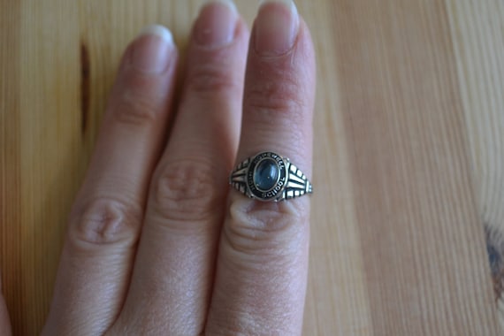 Nice vintage midcentury sterling silver class ring w/ sapphire color stone / vintage Hopewel high school sterling silver class ring / MCTISS