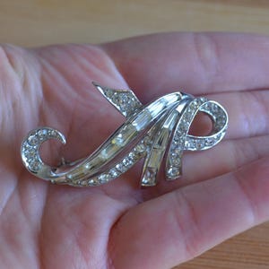 Beautiful antique art deco midcentury designer Boucher silver floral brooch with rhinestones / antique art deco rhinestone brooch / BBLLKM