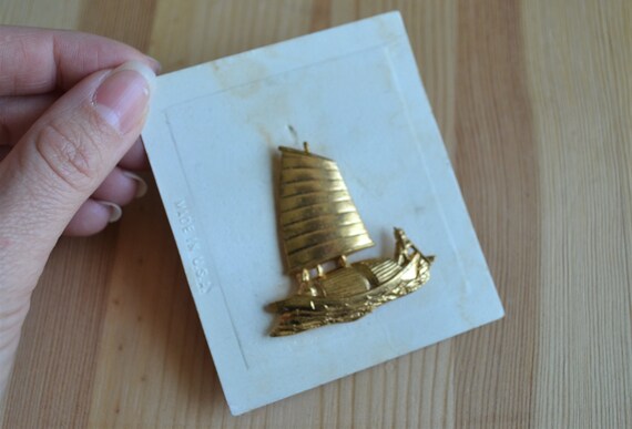 Unusual antique art deco gold tone chinese ship b… - image 2