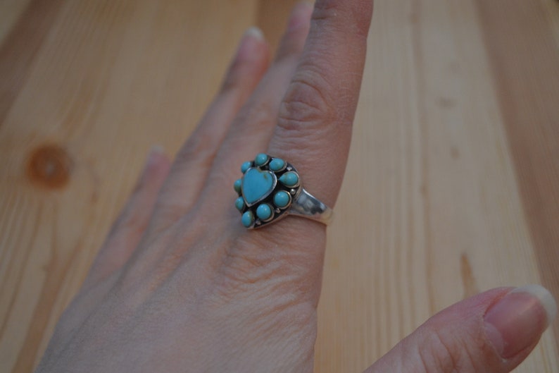 Beautiful vintage southwest sterling silver heart ring with turquoise vintage sterling silver heart turquoise ring MYYBBA