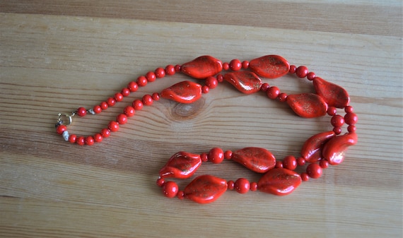Amazing antique art deco red glass necklace with … - image 2