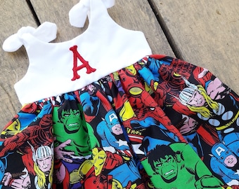 Superhero dress, marvel  baby dress, avengers, captain america, baby outfit, birthday dress, hulk,spiderman, personalized coming home outfit