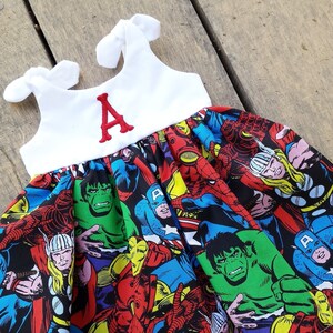 Superhero dress, marvel baby dress, avengers, captain america, baby outfit, birthday dress, hulk,spiderman, personalized coming home outfit image 1