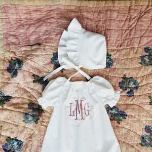 Dress with matching bonnet - Baptismal gown, coming home outfit - girls baby shower gift - fish tail monogrammed