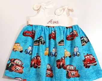 Lightning McQueen dress, cars inspired dress girls monogrammed mater dress, birthday, personalized, Disney vacation outfit, gift