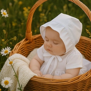 Vintage style baby bonnet - white bonnet - gender neutral baptism bonnet - heirloom baby bonnet - christening bonnet - new baby gift