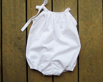 Summer Baby White Bubble Romper sizes newborn, 1-3 months, 6 months, 12 months, 18 months, coming home outfit
