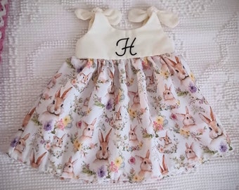 Easter Dress, Baby Girls Easter Bunny Outfit, Monogrammed Personalized Baby Gift, Spring, Rabbits