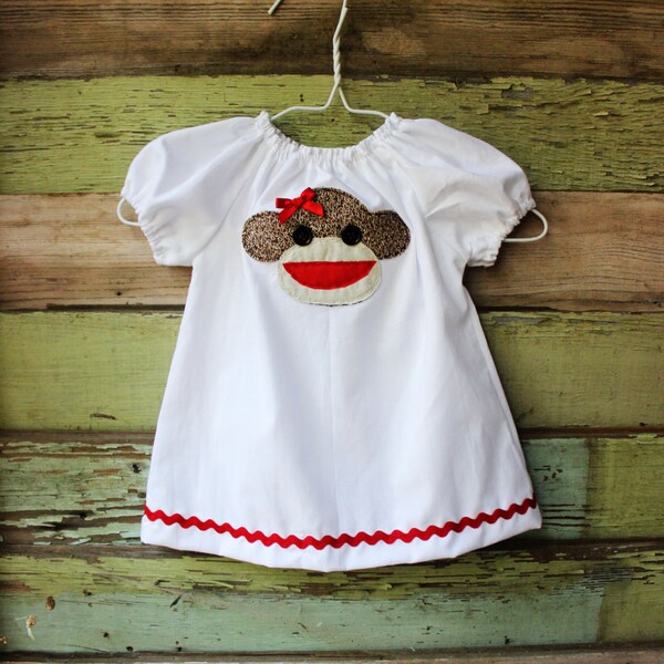 Sock Monkey peasant dress coming home outfit size newborn 0-3 3-6 6-12 months 2t 3t 4t 5 6  coming home outfit