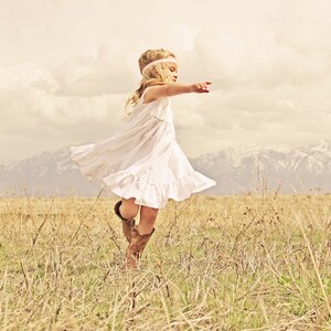 Boho Flower Girl Dress – Rustic, Relaxed Fit Gown, Ivory or White, Outdoor Wedding, Toddler to Youth, Monogramed