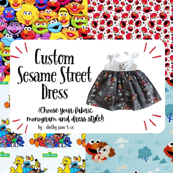 Sesame Street Dress, Elmo Dress, Personalized Birthday Dress, Cookie Monster outfit, girls Elmo dress, baby and big girl sizes