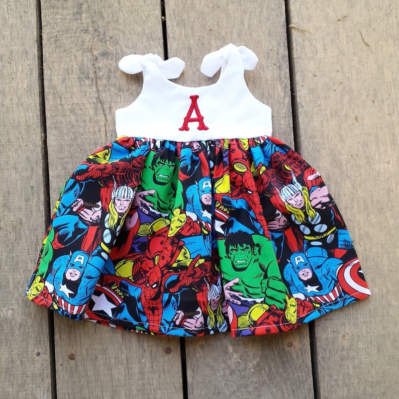 Superhero dress, marvel baby dress, avengers, captain america, baby outfit, birthday dress, hulk,spiderman, personalized coming home outfit image 2