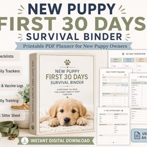 New Puppy Planner, First 30 Days Checklist, Potty Training Tracker, Schedule, Fillable Printable PDF