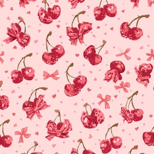 Cherry Bow Pattern Print, Pink Coquette Wall Art, Girly Preppy Decor (3:4 Ratio)