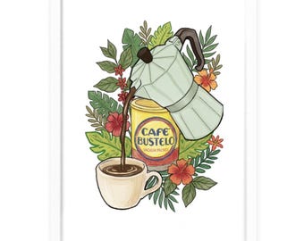 Café Latino koffieposter met houten frame | Koffiekunst wanddecoratie