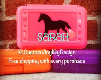 Horse Pencil Box, School Supply Box, Personalized Pencil Box, Personalized Crayon Box, Personalized School Supplies, Personalized Art Box