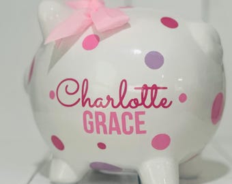 Personalized Girl Piggy Bank for Girls • Baby Shower Gift • Nursery Decor • Birthday Gift