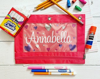 Personalized Hearts Pencil Pouch · Personalized Pencil Case · Binder Pencil Pouch · School Supplies · Back to School