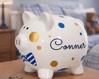 Personalized Piggy Bank • Kids Ceramic Name Bank • Baptism or Birthday Gift for Children