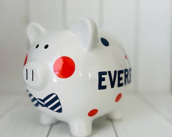Personalized Piggy Bank for Boys • Baptism Keepsake • Birthday Gift for Kids
